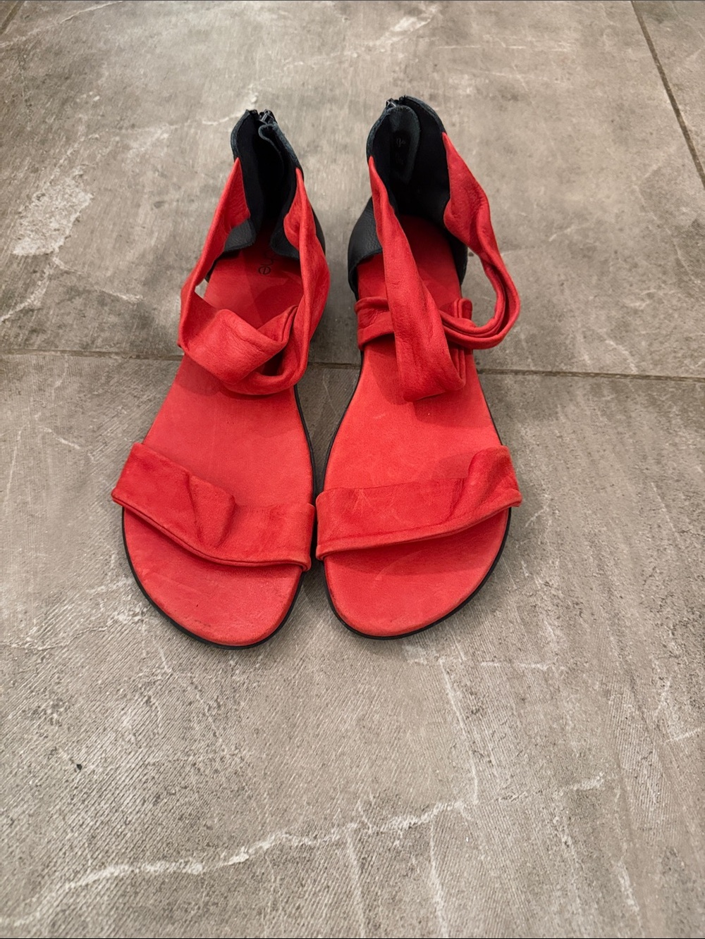 Arche Red Wrap Sandals with Black Heel Panel